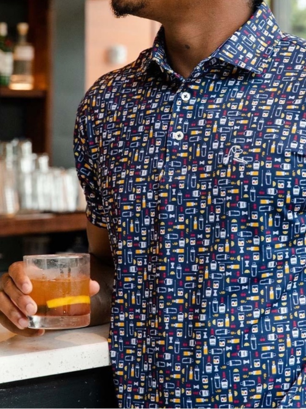 Rhoback Navy Polo Bourbon The Old Fashioned Whiskey Bar Makers Mark Shirt